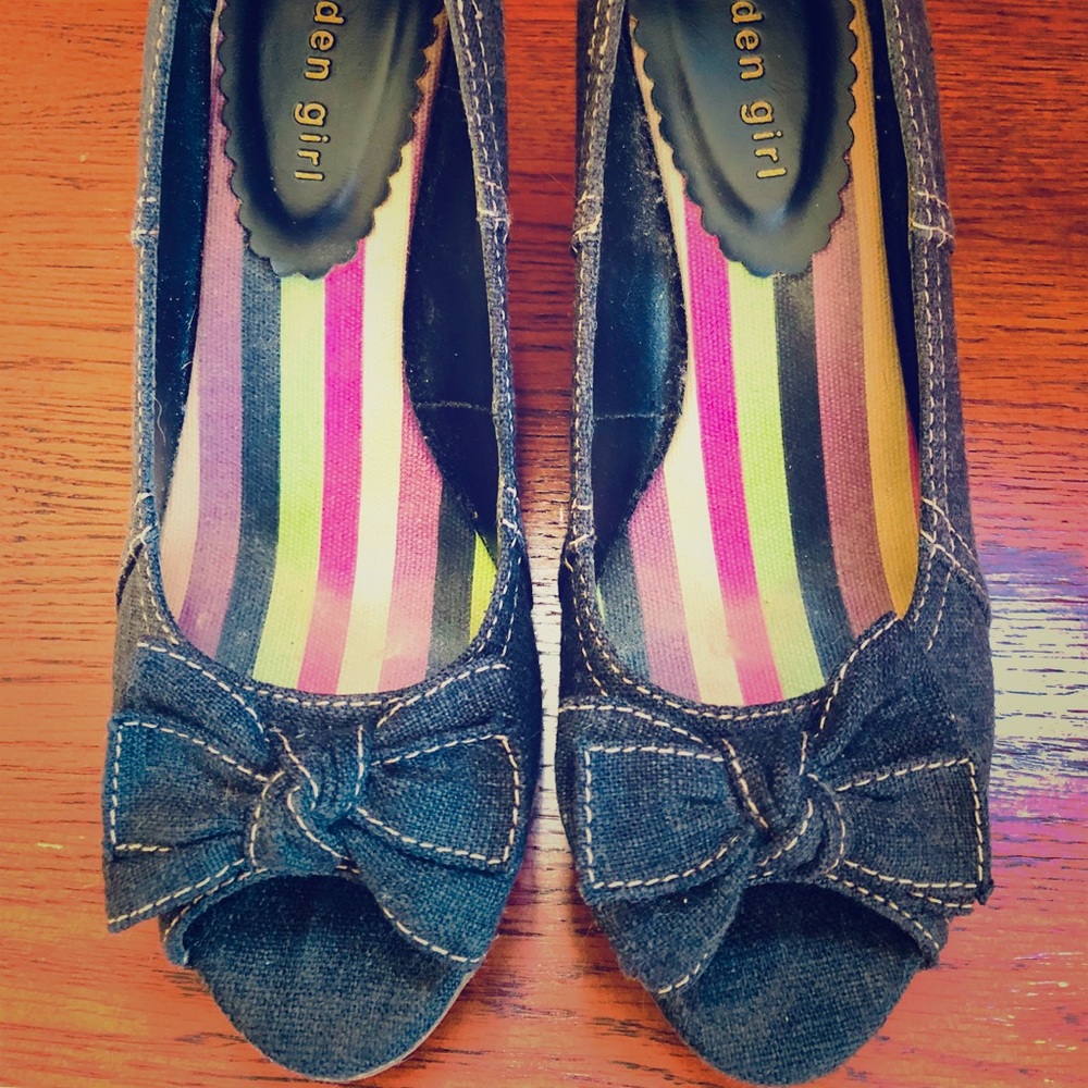 Madden Girl denim peep toe heels